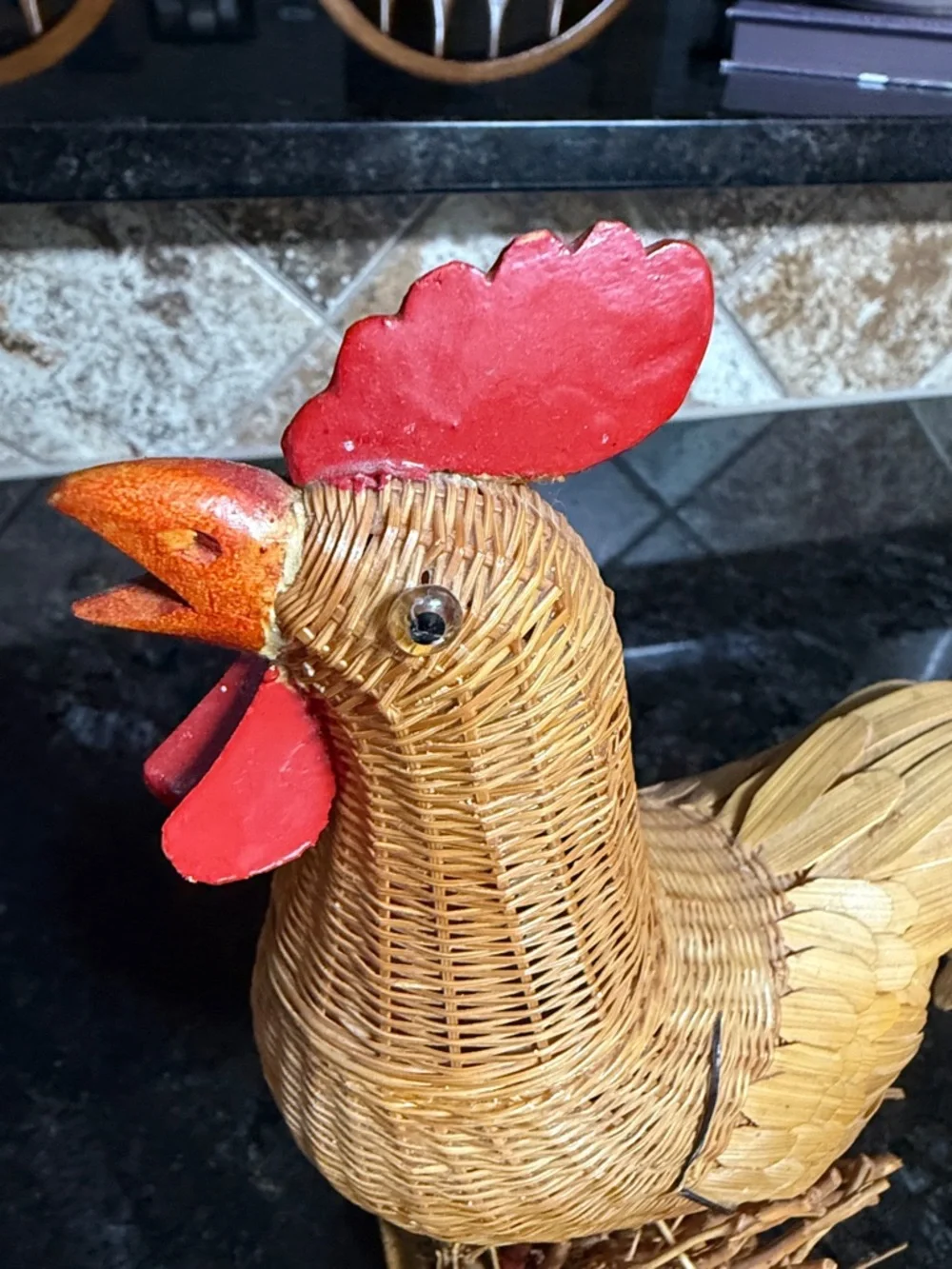 Kiangsi Handicrafts Rooster Chicken Basket With Lid Vintage